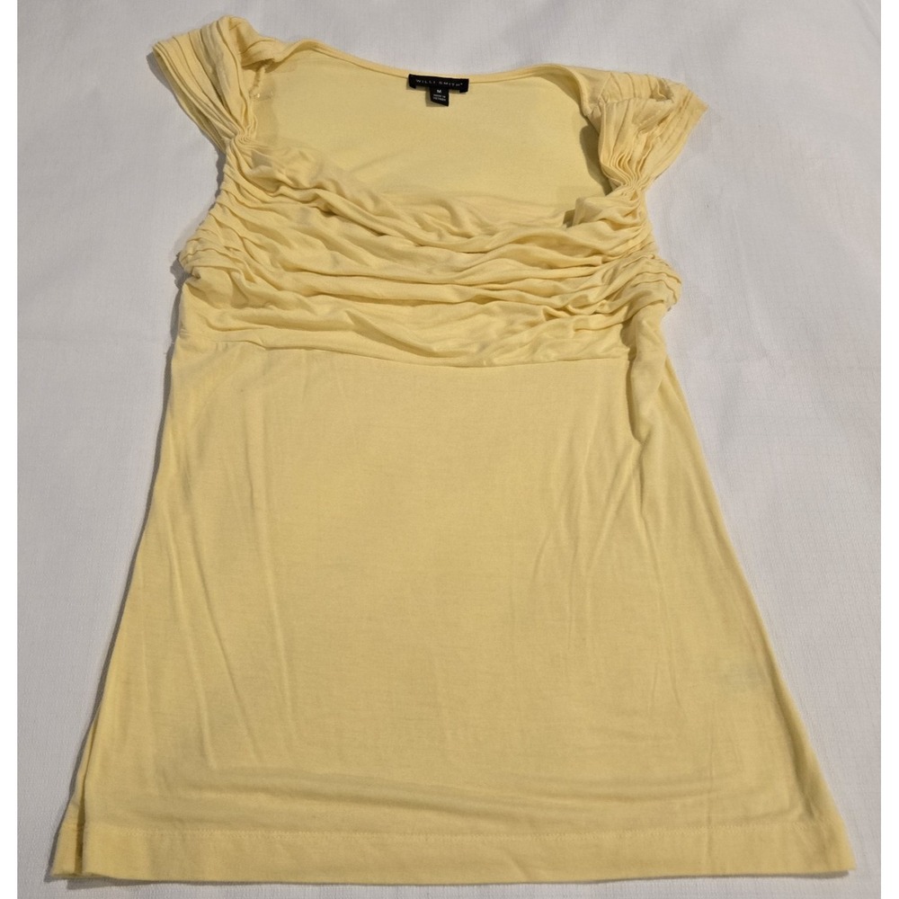 Willi Smith Women's Cap Sleeves Ruche Bustline Pastel Yellow Size Medium